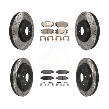 Front Rear Drilled Slot Brake Rotors Ceramic Pad Kit For 2010-2015 Chevrolet Camaro LT LS KDT-100200