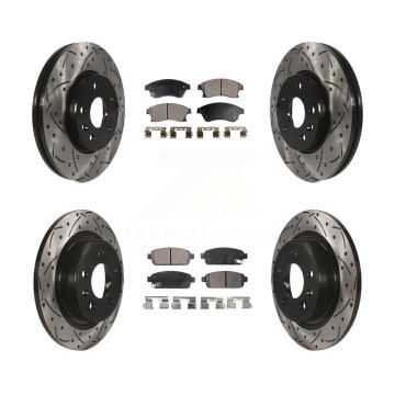 Front Rear Coated Drilled Slotted Disc Brake Rotors & Ceramic Pad Kit For Chevrolet Cruze KDT-100204