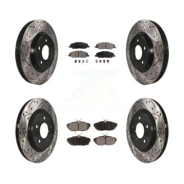 Front Rear Coated Drilled Slotted Disc Brake Rotors And Ceramic Pads Kit For Ford Mustang KDT-100220