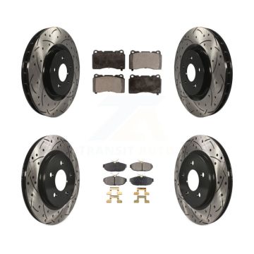 Front Rear Coated Drilled Slotted Disc Brake Rotors And Ceramic Pads Kit For Ford Mustang KDT-100221