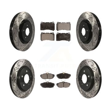 Front Rear Coated Drilled Slotted Disc Brake Rotors And Ceramic Pads Kit For Ford Mustang KDT-100222