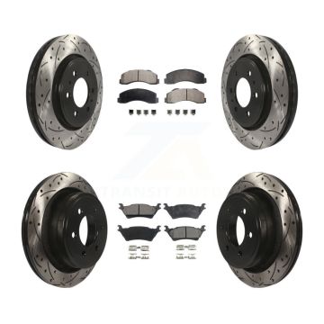 Front Rear Coated Drilled Slotted Disc Brake Rotors And Ceramic Pads Kit For Ford F-150 KDT-100227