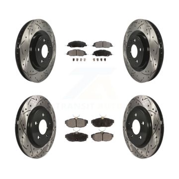 Front Rear Coated Drilled Slotted Disc Brake Rotors And Ceramic Pads Kit For Ford Mustang KDT-100235