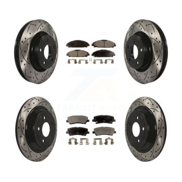 Front Rear Coat Drill Slot Disc Brake Rotor Ceramic Pad Kit For Ford Mustang V6 with 3.7L KDT-100245
