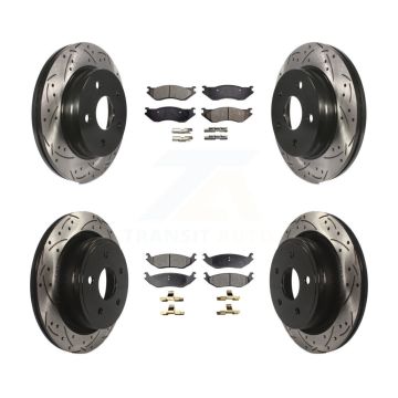 Front Rear Coated Drill Slot Disc Brake Rotors Ceramic Pad Kit For Dodge Ram 1500 Durango KDT-100252