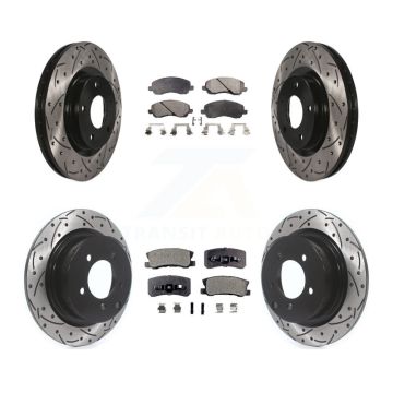 Front Rear Drill Slot Brake Rotors Ceramic Pad Kit For Jeep Mitsubishi Patriot Lancer RVR KDT-100261
