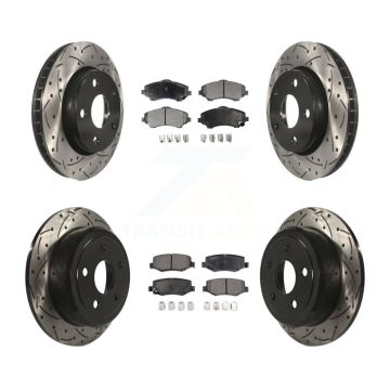 Front Rear Coated Drilled Slotted Disc Brake Rotor & Ceramic Pad Kit For Jeep Wrangler JK KDT-100265