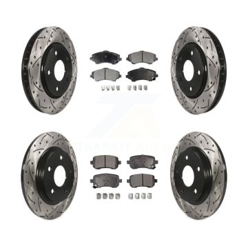 Front Rear Drill Slot Brake Rotors Ceramic Pad Kit For Dodge Grand Caravan Journey Town & KDT-100266