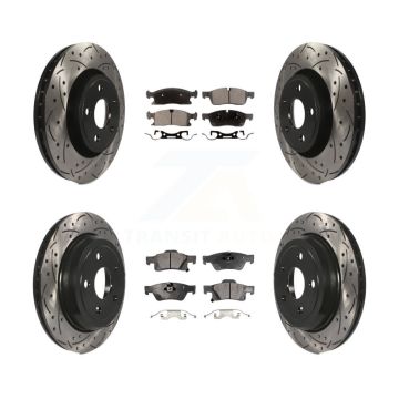 Front Rear Coated Drill Slot Disc Brake Rotors Ceramic Pad Kit For Jeep Grand Cherokee WK KDT-100269