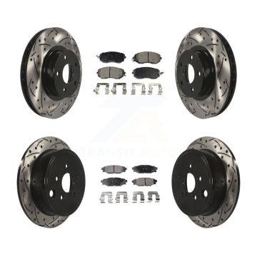 Front Rear Coated Drilled Slotted Disc Brake Rotor And Ceramic Pad Kit For Subaru Impreza KDT-100274