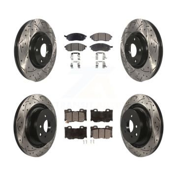 Front Rear Coated Drilled Slotted Disc Brake Rotors And Ceramic Pads Kit For Nissan 370Z KDT-100286