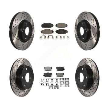Front Rear Coated Drilled Slot Disc Brake Rotor Ceramic Pad Kit For Honda Civic Acura CSX KDT-100289