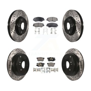 Front Rear Coated Drilled Slot Disc Brake Rotors Ceramic Pad Kit For 2005-2006 Honda CR-V KDT-100290
