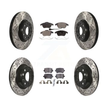 Front Rear Drilled Slot Brake Rotors Ceramic Pad Kit For Volkswagen CC GTI Passat Audi A3 KDT-100301