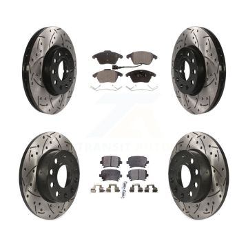 Front Rear Drilled Slot Disc Brake Rotors Ceramic Pad Kit For 2006-2009 Volkswagen Rabbit KDT-100307