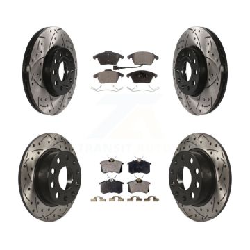 Front Rear Coated Drill Slot Disc Brake Rotor Ceramic Pad Kit For Volkswagen Jetta Beetle KDT-100310