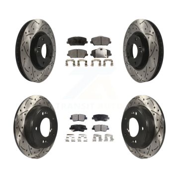 Front Rear Coated Drilled Slot Disc Brake Rotor Ceramic Pad Kit For Kia Forte Forte5 Koup KDT-100313