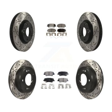 Front Rear Coated Drilled Slotted Disc Brake Rotor & Ceramic Pad Kit For Kia Forte Forte5 KDT-100314