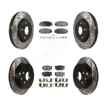 Front Rear Coated Drilled Slotted Disc Brake Rotors And Ceramic Pads Kit For Toyota RAV4 KDT-100317