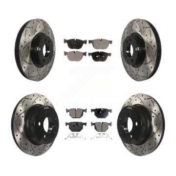 Front Rear Coated Drilled Slotted Disc Brake Rotors And Ceramic Pads Kit For BMW X5 X6 KDT-100336