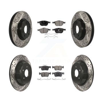 Front Rear Coated Drilled Slotted Disc Brake Rotors And Ceramic Pads Kit For Ford Escape KDT-100339