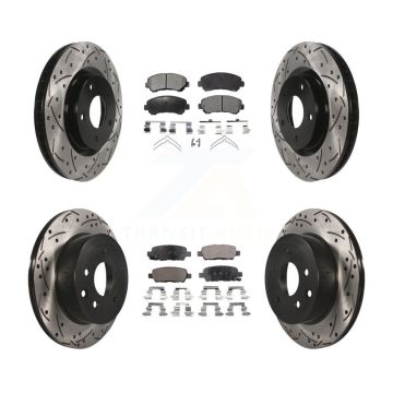 Front Rear Coated Drilled Slot Disc Brake Rotor & Ceramic Pad Kit For Nissan Rogue Select KDT-100344