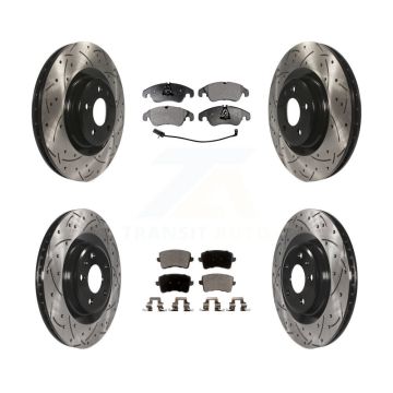 Front Rear Coated Drilled Slotted Disc Brake Rotors And Ceramic Pad Kit For Audi Q5 S4 S5 KDT-100359