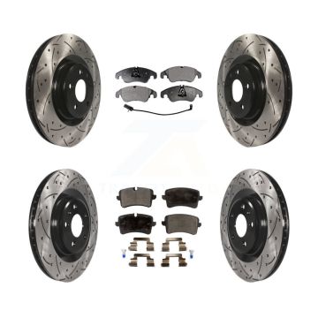 Front Rear Coated Drilled Slotted Disc Brake Rotor Ceramic Pad Kit For Audi A6 Quattro A7 KDT-100360