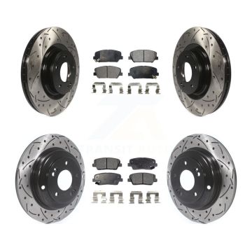 Front Rear Coated Drilled Slot Disc Brake Rotor Ceramic Pad Kit For Hyundai Genesis Coupe KDT-100364
