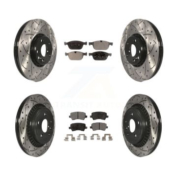 Front Rear Coated Drilled Slot Disc Brake Rotors Ceramic Pad Kit For 2010-2015 Volvo XC60 KDT-100365