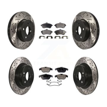 Front Rear Coated Drill Slot Disc Brake Rotor Ceramic Pad Kit For Mercedes-Benz C250 C230 KDT-100367