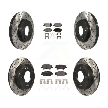 Front Rear Drilled Slot Disc Brake Rotors Ceramic Pad Kit For Hyundai Veloster Elantra GT KDT-100377