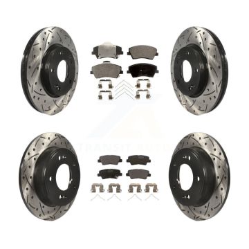 Front Rear Drill Slot Disc Brake Rotor Ceramic Pad Kit For 2017-2020 Hyundai Elantra 2.0L KDT-100378