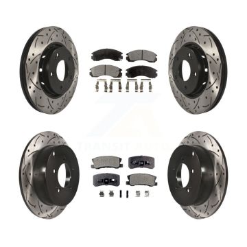 Front Rear Coated Drilled Slotted Disc Brake Rotors Ceramic Pad Kit For Mitsubishi Lancer KDT-100382