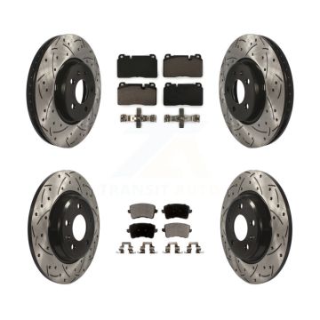 Front Rear Coated Drilled Slotted Disc Brake Rotors And Ceramic Pads Kit For Audi Q5 KDT-100385