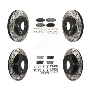 Front Rear Coat Drill Slot Disc Brake Rotors Ceramic Pad Kit For 2013-2015 Acura ILX 1.5L KDT-100388