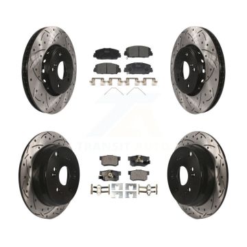 Front Rear Coated Drilled Slot Disc Brake Rotor & Ceramic Pad Kit For 2013-2018 Acura RDX KDT-100393