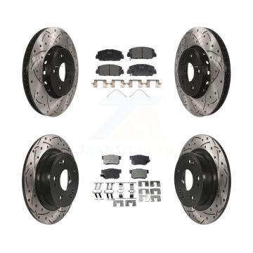 Front Rear Coated Drilled Slotted Disc Brake Rotor And Ceramic Pad Kit For 2016 Acura ILX KDT-100394