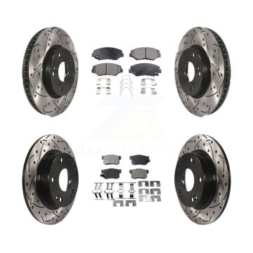 Front Rear Coated Drilled Slotted Disc Brake Rotors And Ceramic Pads Kit For Honda Civic KDT-100396
