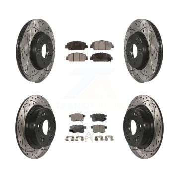 Front Rear Coated Drilled Slotted Disc Brake Rotors And Ceramic Pads Kit For Honda Accord KDT-100398