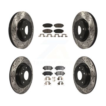 Front Rear Coat Drill Slot Disc Brake Rotors Ceramic Pad Kit For 2016-2018 Mazda CX-3 AWD KDT-100406