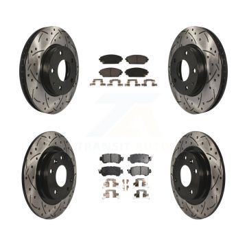 Front Rear Coat Drill Slot Disc Brake Rotors Ceramic Pad Kit For 2016-2018 Mazda CX-3 FWD KDT-100410