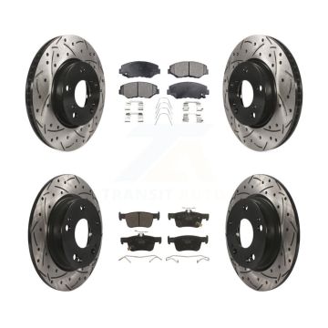 Front Rear Coated Drilled Slotted Disc Brake Rotors And Ceramic Pads Kit For Honda Civic KDT-100419