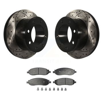 Rear Drilled Slot Brake Rotor & Ceramic Pad Kit For 2005-2007 Ford F-350 Super Duty F-250 KDT-100455
