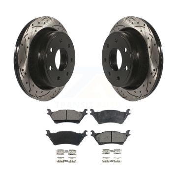 Rear Drilled Slot Brake Rotors Ceramic Pad Kit For 2012-2014 Ford F-150 With 7 Lug Wheels KDT-100463