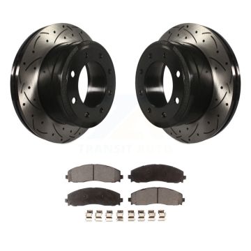Rear Coated Drilled Slot Disc Brake Rotor Ceramic Pad Kit For Ford F-350 Super Duty F-250 KDT-100469