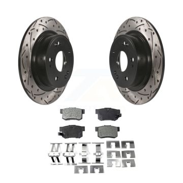 Rear Coated Drilled Slotted Disc Brake Rotor & Ceramic Pad Kit For Honda Accord Acura ILX KDT-100508