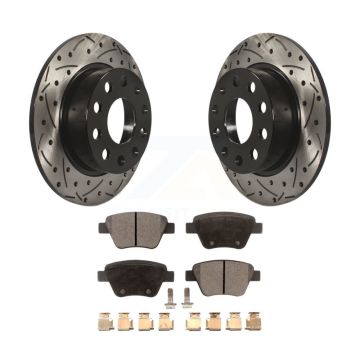 Rear Drilled Slot Disc Brake Rotor & Ceramic Pad Kit For Volkswagen Jetta Eos Audi A3 GTI KDT-100534