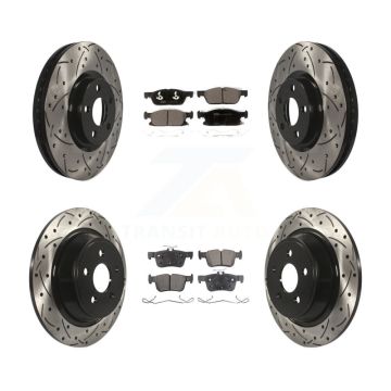 Front Rear Coated Drilled Slot Disc Brake Rotor & Ceramic Pad Kit For Lincoln Continental KDT-100585