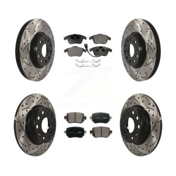 Front Rear Coated Drilled Slotted Disc Brake Rotors Ceramic Pad Kit For Volkswagen Passat KDT-100591